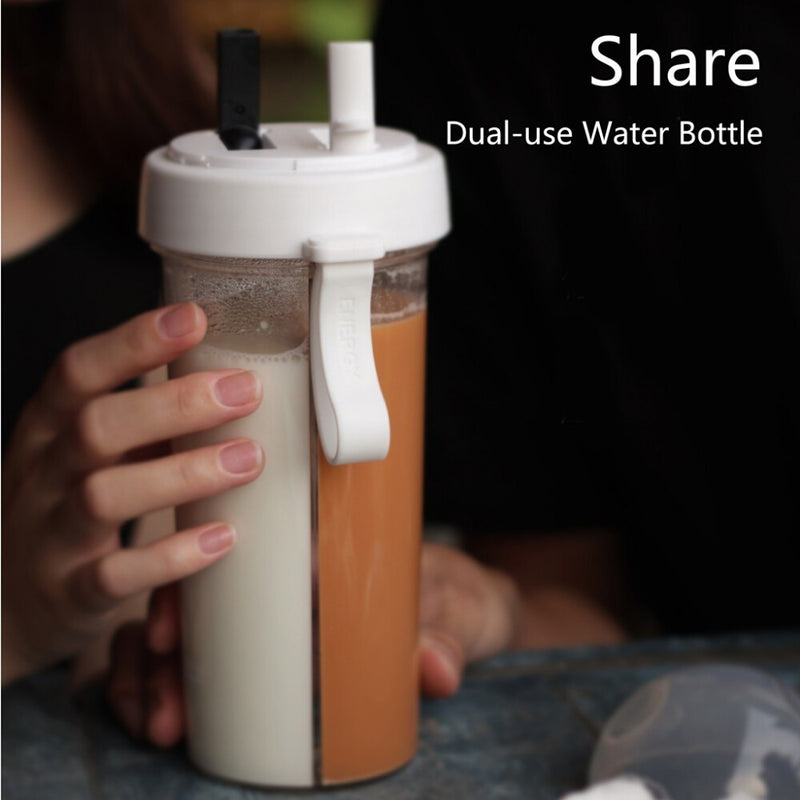 Double-tube opening  Creative Dual-use Water Bottle Drinking Cup Leak Proof