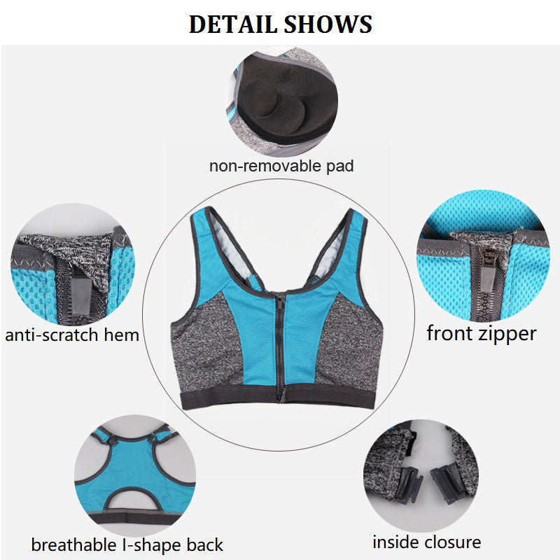 Women Zipper Push Up Sports Bras